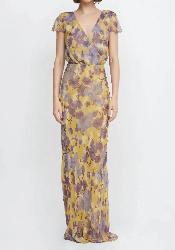 Bernadette Wrap Maxi Dress In Golden Violet Button-up Maxi Skirt