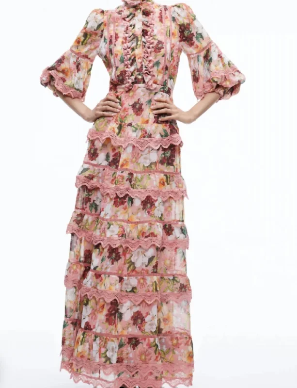 Brooke High Neck Maxi Dress In Juniper Floral Rose Flowy Maxi Skirt