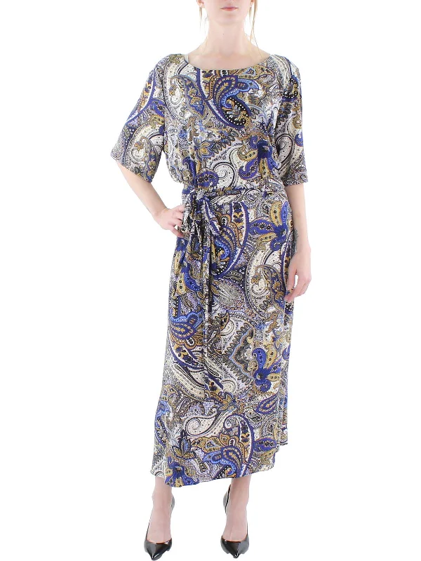 Plus Womens Printed Long Maxi Dress Front Slit Maxi