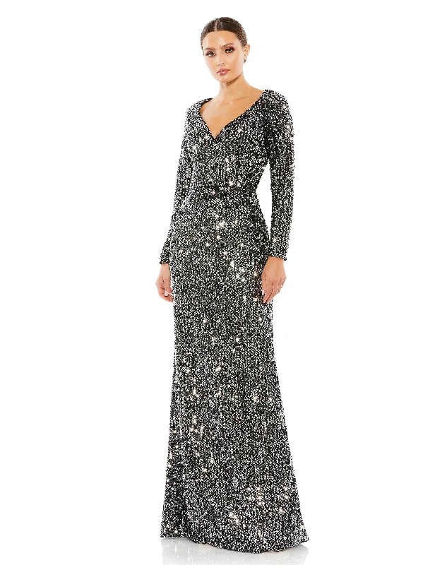 Sequined Sweetheart Long Sleeve Gown Comfortable Maxi Skirt