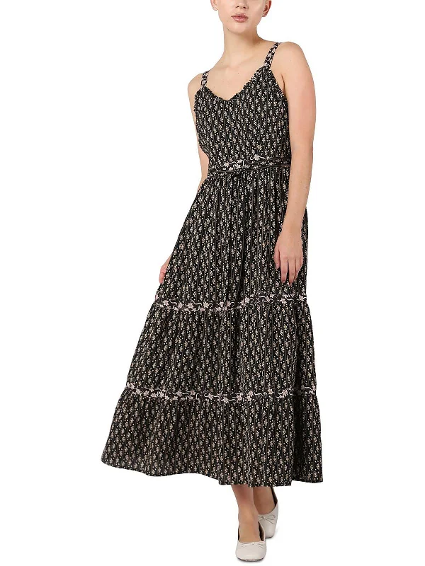 Womens Floral Long Maxi Dress Lace Detail Maxi