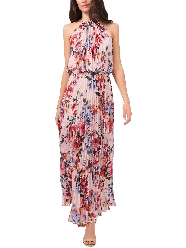 Womens Floral Print Maxi Halter Dress Summer Beach Maxi