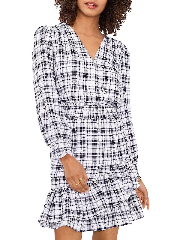 Womens Plaid Long Sleeves Fit & Flare Dress Maxi Skirt Fashion