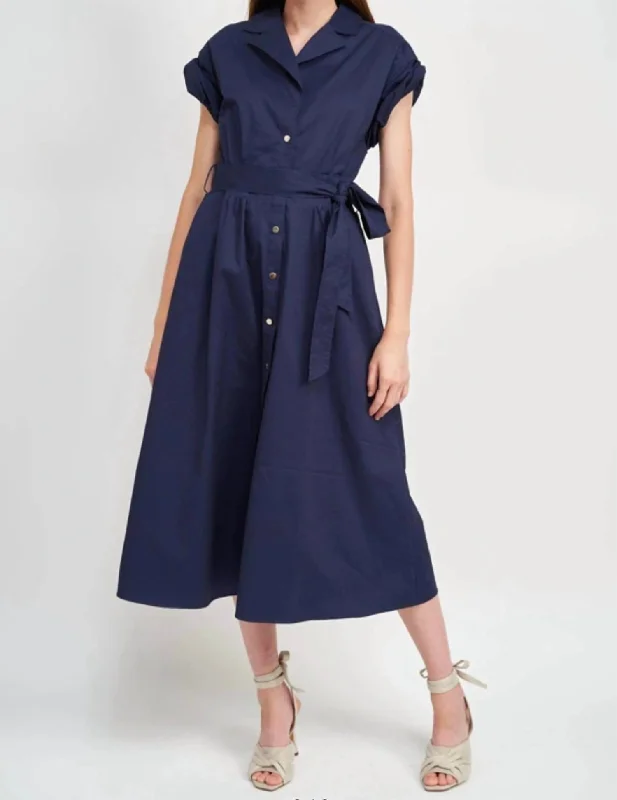 Avery Midi Dress In Navy Blue Midi Skirt Trendy