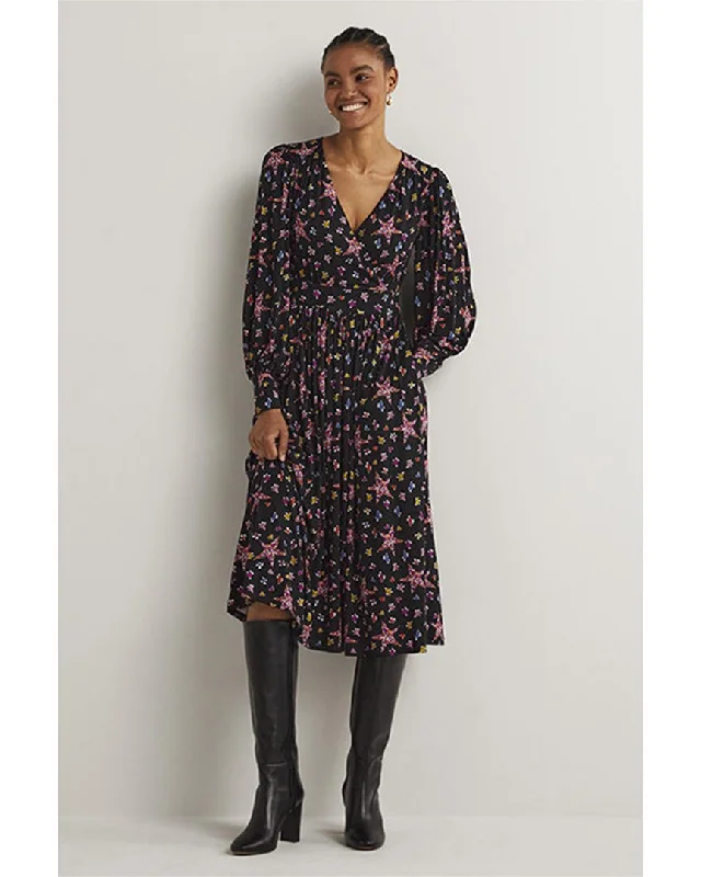 Boden Fixed Wrap Jersey Midi Dress Pleated Floral Midi