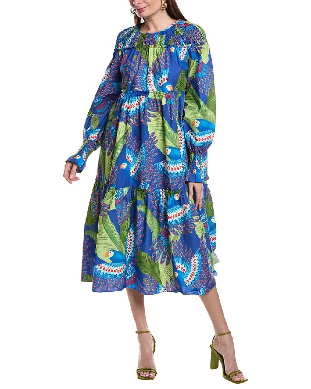 FARM Rio Blue Macaw Midi Dress Winter Midi Outfit