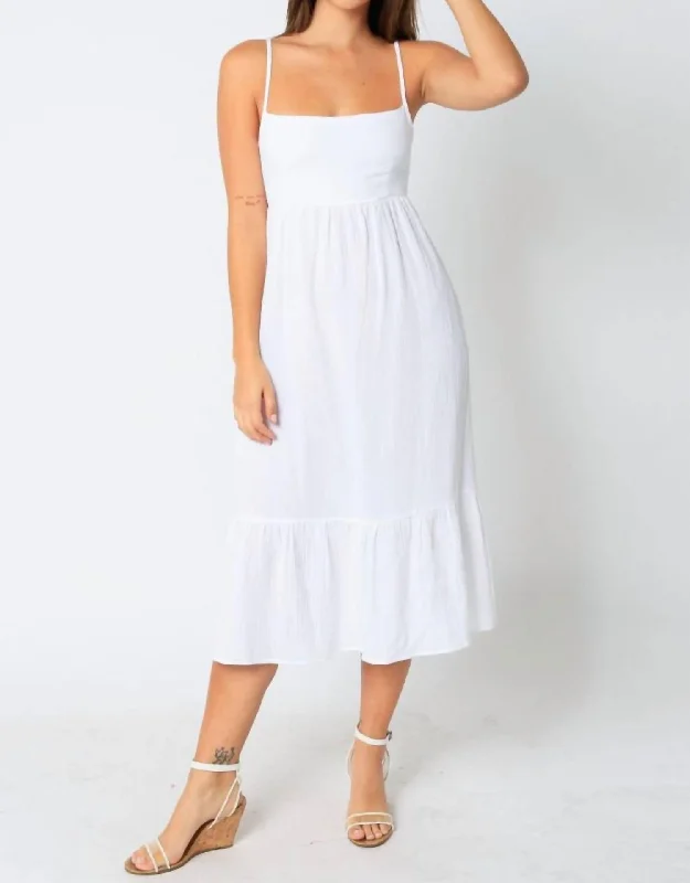 Kayla Gauze Midi Dress In White Ruffled Floral Skirt