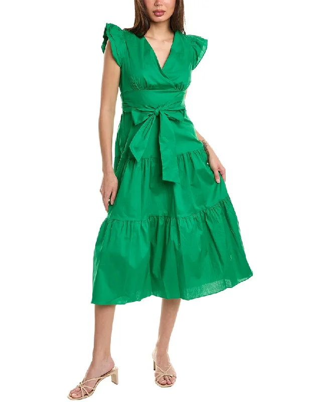 Maison Tara Poplin Midi Dress Pleated Satin Skirt