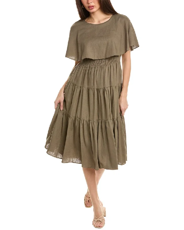 Maison Tara Tiered Linen-Blend Midi Dress Midi Skirt Chic