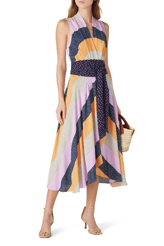 Pastel Stripe Midi Dress In Multicolored Classic Midi Skirt