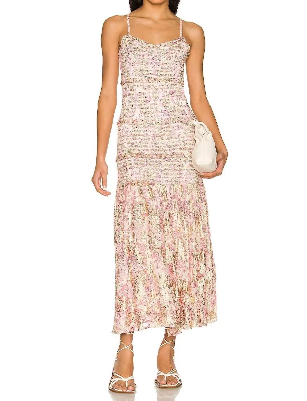 Suki Ruched Midi Dress In Off White & Crimson Vintage Printed Skirt