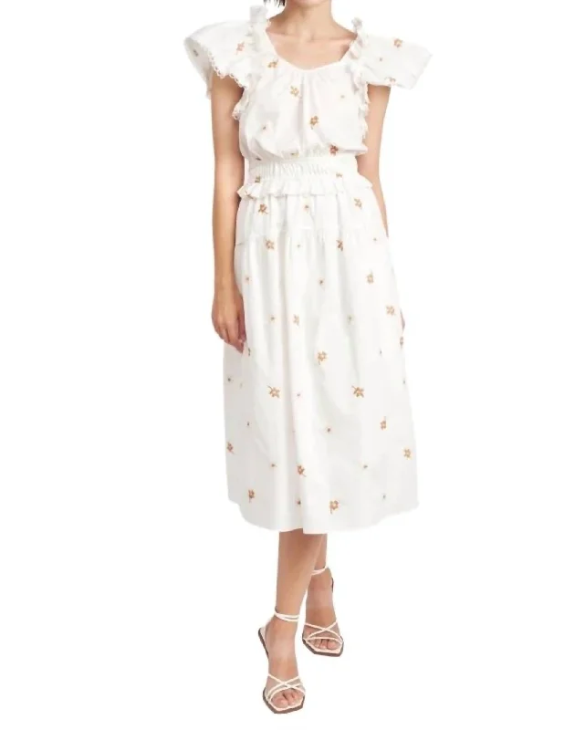 Wayback Floral Cross Stitch Midi Dress In White Bohemian Midi Skirt