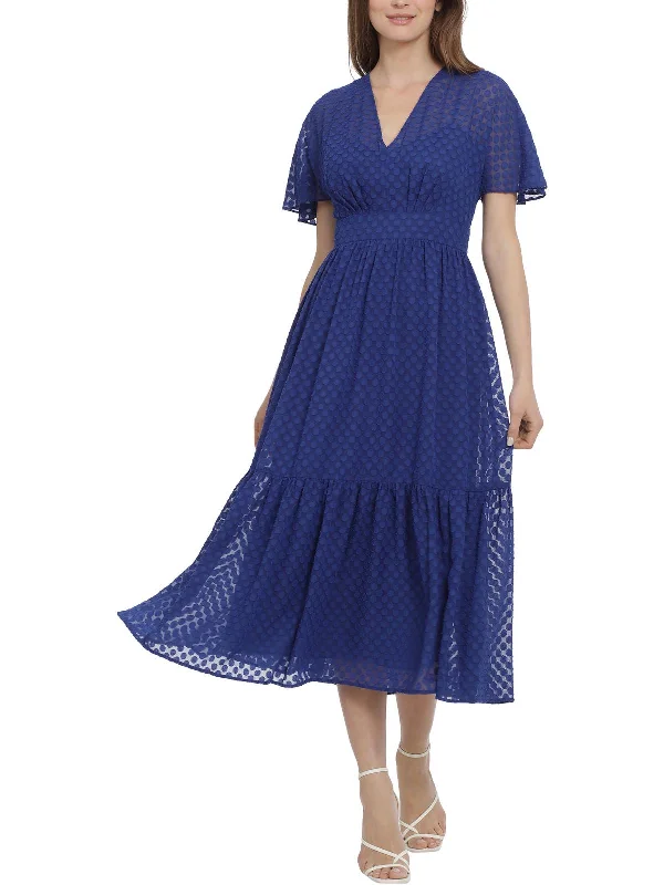 Womens Tiered Polyester Midi Dress Maxi Length Midi