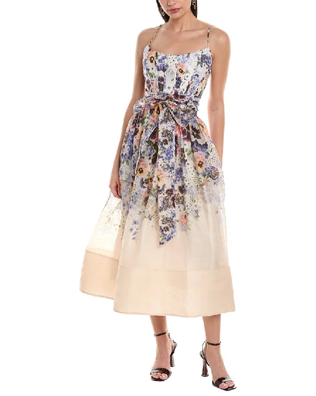 Zimmermann Tama Corset Linen & Silk-Blend Midi Dress Denim Midi Skirt