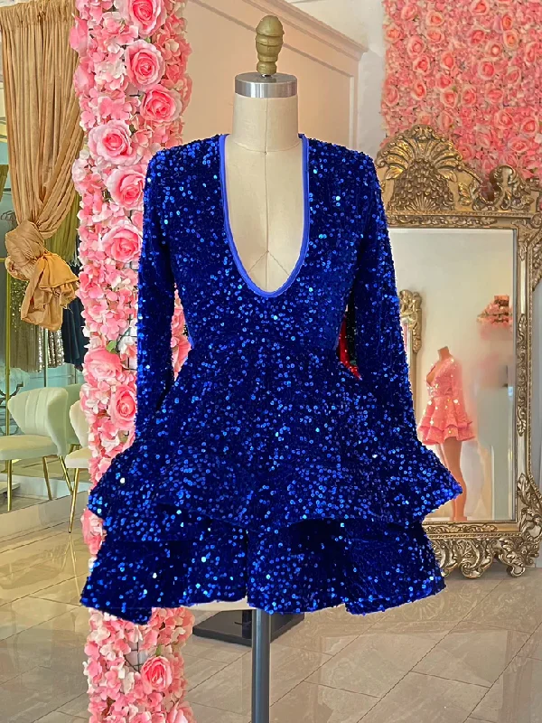 Royal Blue Sequins Homecoming Dress,Backless Homecoming Dress Y2152 Hot Pink Sequin