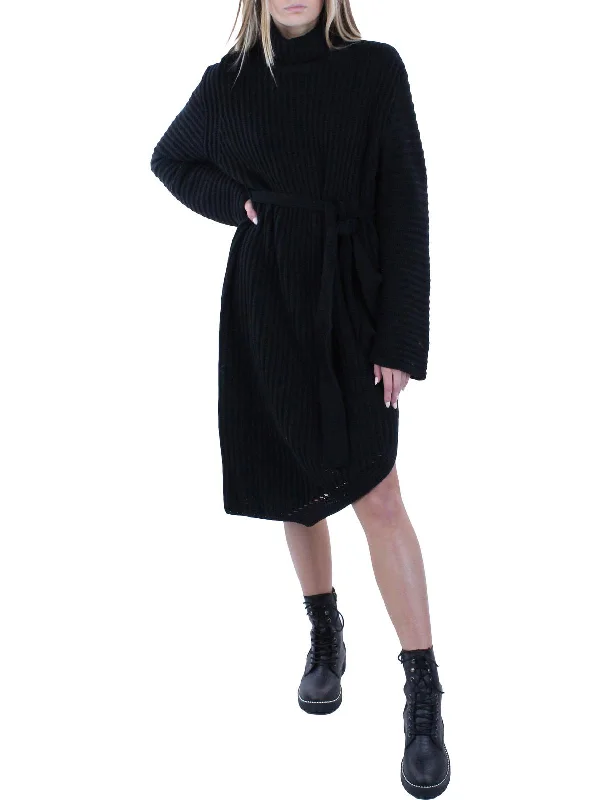 Janet Womens Knit Asymmetrical Sweaterdress Fall Knit Sweater