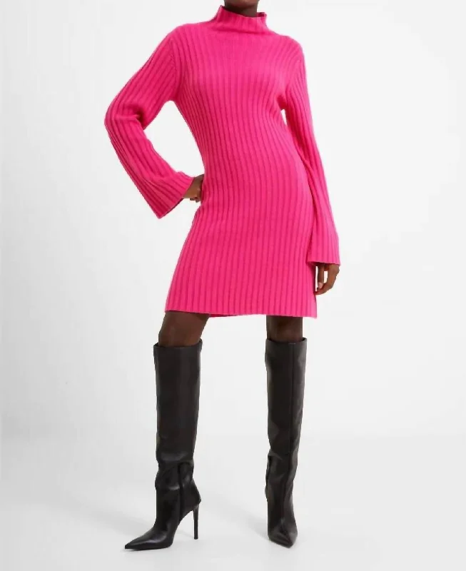 Women's Babysoft Mock Neck Sweater Dress In Pink Cozy Sweater Dress