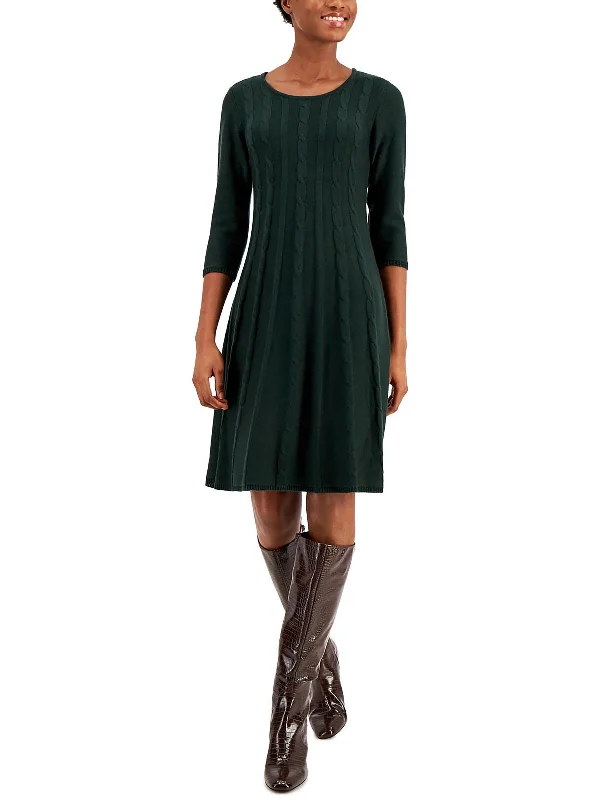 Womens Cable Knit Ribbed Trim Sweaterdress Loose Sweater Dress