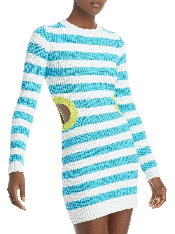 Womens Cut-Out Knee-Length Sweaterdress Sweater Dress with Belt